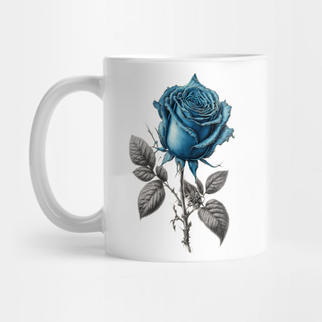 Blue Rose Drawing, Flower Drawing, Gift For Her by DivShot 